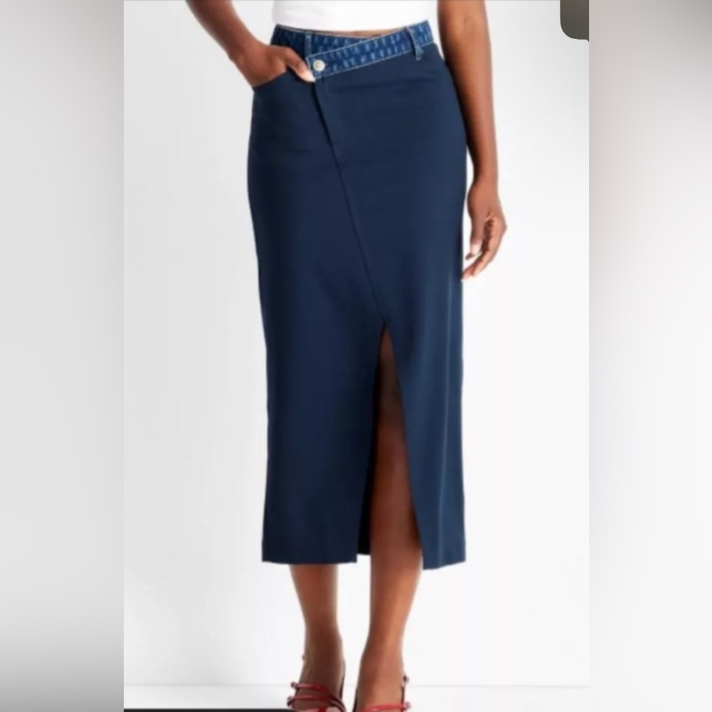 Future Collective Elegant Contrasting Denim Pencil Skirt Oversized S